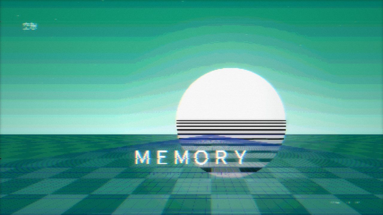 White sun over a green checkerboard — vaporwave desktop wallpaper. A white striped sun above a green checkerboard floor, in hard mint gradients.