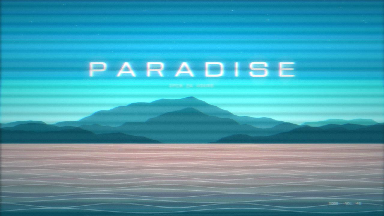 Teal mountains over still water — vaporwave desktop wallpaper. Teal mountains above pale pink water on a cyan sky. No sun and no hard edges.